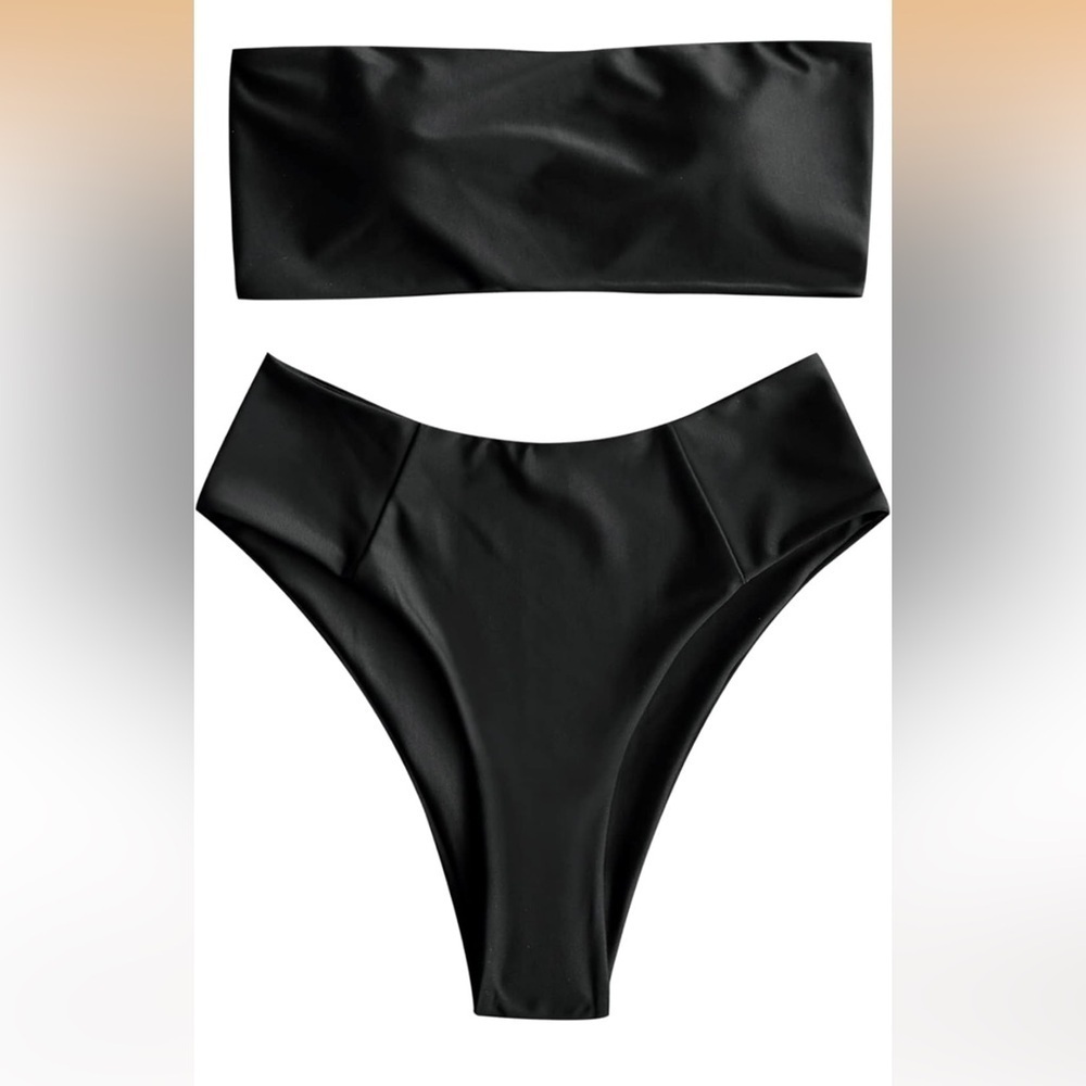 Zaful Sleek Black Bandeau Bikini Set small/ 0113